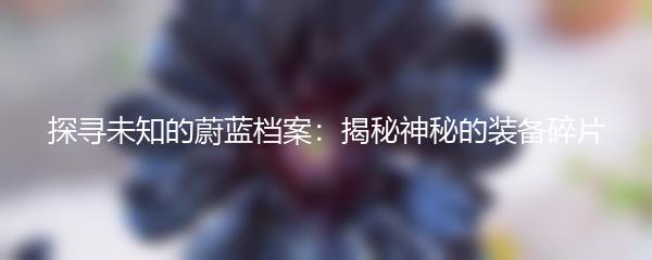探寻未知的蔚蓝档案：揭秘神秘的装备碎片