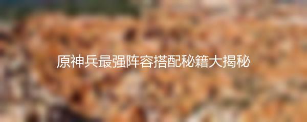 原神兵最强阵容搭配秘籍大揭秘