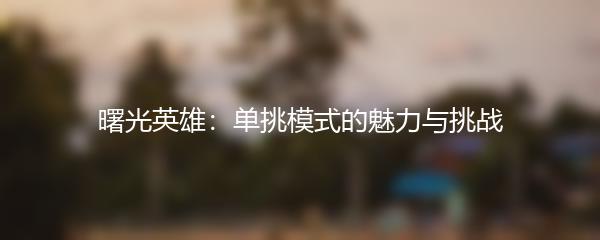 曙光英雄：单挑模式的魅力与挑战