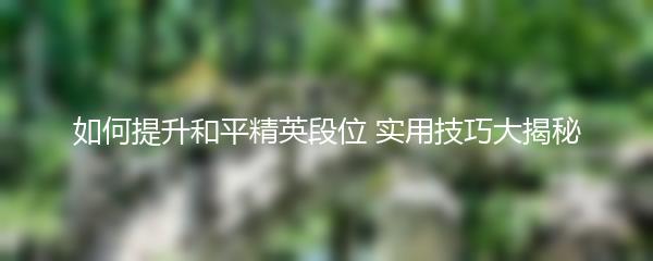 如何提升和平精英段位 实用技巧大揭秘