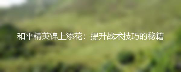 和平精英锦上添花：提升战术技巧的秘籍