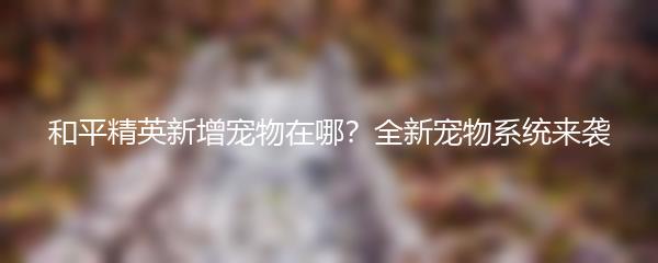 和平精英新增宠物在哪？全新宠物系统来袭