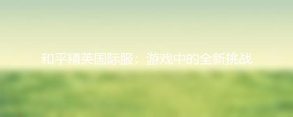 和平精英国际服：游戏中的全新挑战