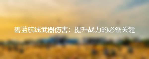 碧蓝航线武器伤害：提升战力的必备关键