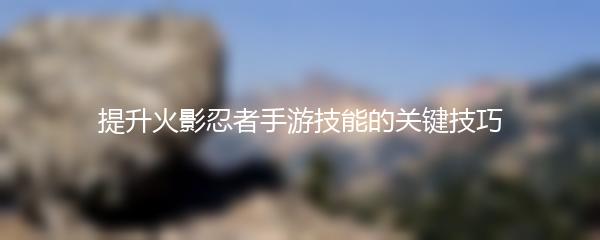 提升火影忍者手游技能的关键技巧