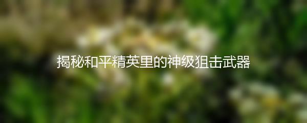 揭秘和平精英里的神级狙击武器