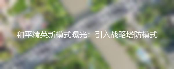 和平精英新模式曝光：引入战略塔防模式