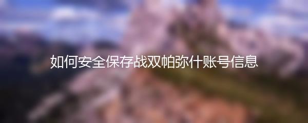 如何安全保存战双帕弥什账号信息