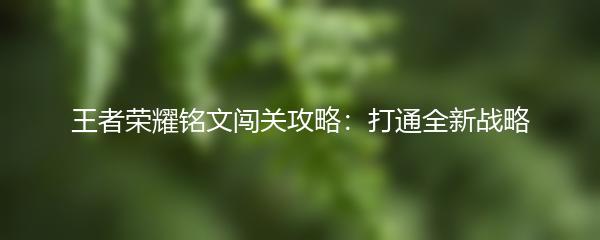 王者荣耀铭文闯关攻略：打通全新战略