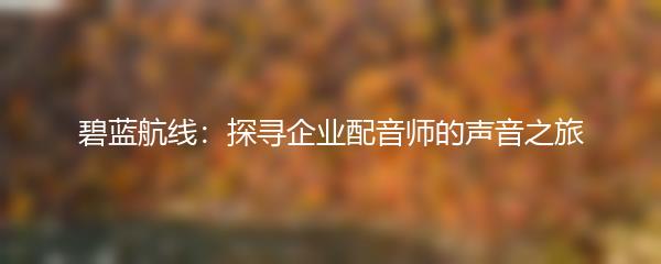 碧蓝航线：探寻企业配音师的声音之旅