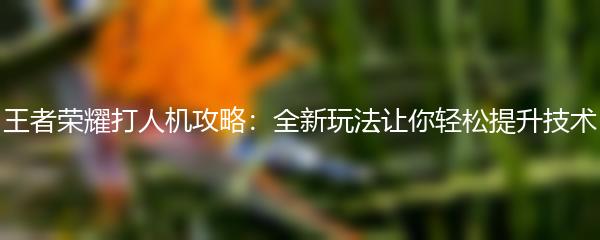 王者荣耀打人机攻略：全新玩法让你轻松提升技术