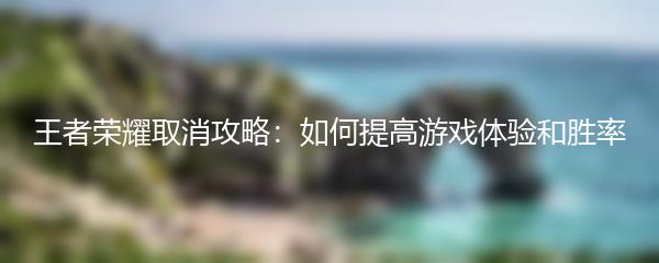 王者荣耀取消攻略：如何提高游戏体验和胜率