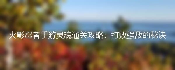 火影忍者手游灵魂通关攻略：打败强敌的秘诀