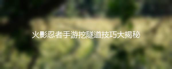 火影忍者手游挖隧道技巧大揭秘