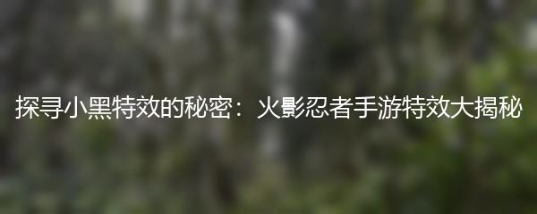探寻小黑特效的秘密：火影忍者手游特效大揭秘