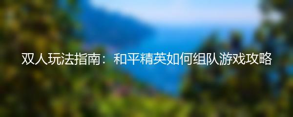 双人玩法指南：和平精英如何组队游戏攻略