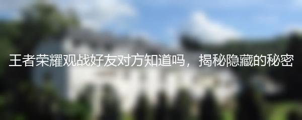 王者荣耀观战好友对方知道吗，揭秘隐藏的秘密