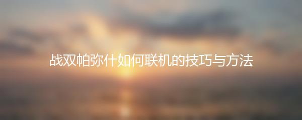 战双帕弥什如何联机的技巧与方法