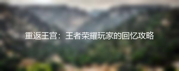 重返王宫：王者荣耀玩家的回忆攻略