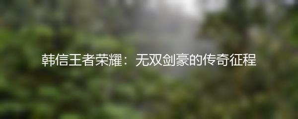 韩信王者荣耀：无双剑豪的传奇征程