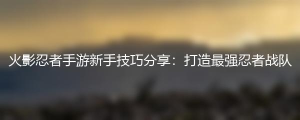 火影忍者手游新手技巧分享：打造最强忍者战队