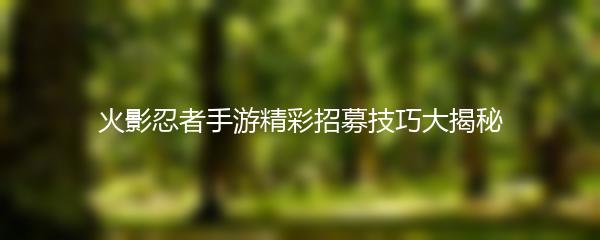 火影忍者手游精彩招募技巧大揭秘