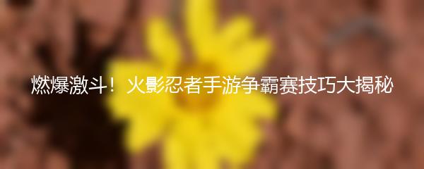 燃爆激斗！火影忍者手游争霸赛技巧大揭秘