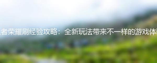 王者荣耀刷经验攻略：全新玩法带来不一样的游戏体验