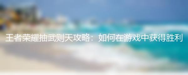 王者荣耀抽武则天攻略：如何在游戏中获得胜利