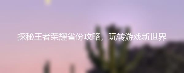 探秘王者荣耀省份攻略，玩转游戏新世界