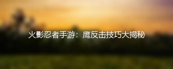 火影忍者手游：鹰反击技巧大揭秘