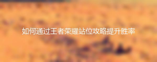 如何通过王者荣耀站位攻略提升胜率