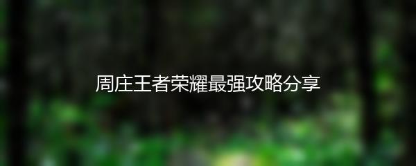 周庄王者荣耀最强攻略分享