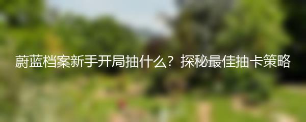 蔚蓝档案新手开局抽什么？探秘最佳抽卡策略