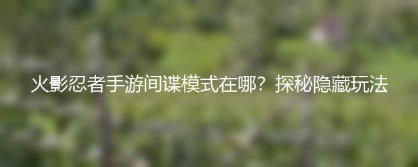 火影忍者手游间谍模式在哪？探秘隐藏玩法