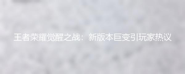 王者荣耀觉醒之战：新版本巨变引玩家热议