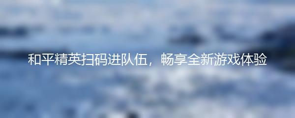 和平精英扫码进队伍，畅享全新游戏体验