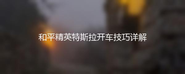 和平精英特斯拉开车技巧详解