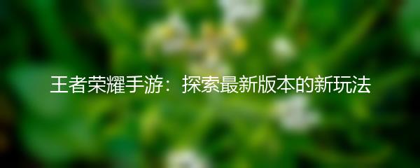 王者荣耀手游：探索最新版本的新玩法