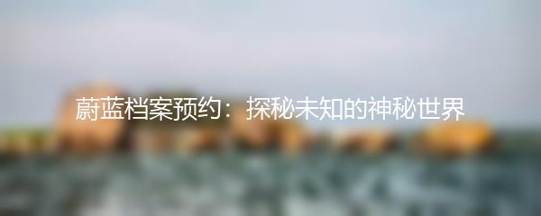 蔚蓝档案预约：探秘未知的神秘世界
