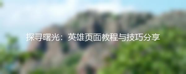 探寻曙光：英雄页面教程与技巧分享