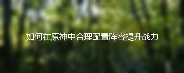 如何在原神中合理配置阵容提升战力