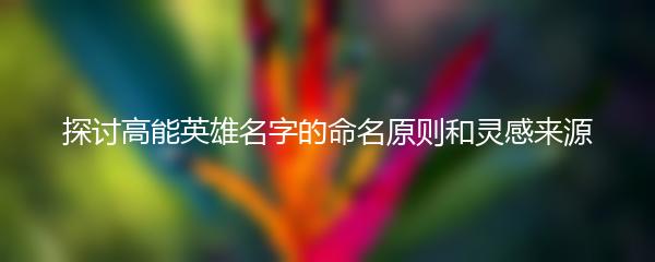 探讨高能英雄名字的命名原则和灵感来源