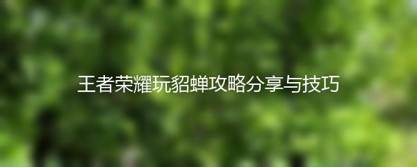 王者荣耀玩貂蝉攻略分享与技巧