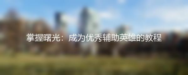 掌握曙光：成为优秀辅助英雄的教程