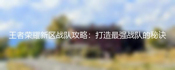 王者荣耀新区战队攻略：打造最强战队的秘诀