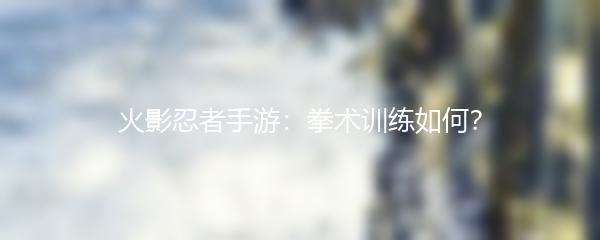火影忍者手游：拳术训练如何？