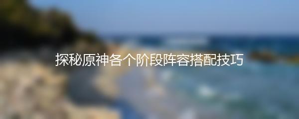 探秘原神各个阶段阵容搭配技巧