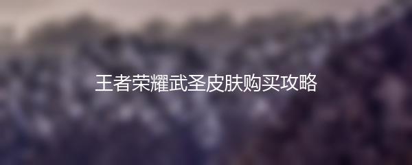 王者荣耀武圣皮肤购买攻略