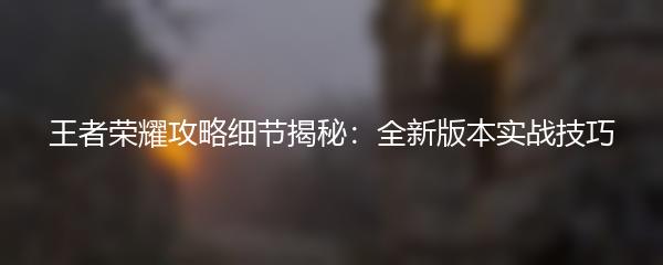 王者荣耀攻略细节揭秘：全新版本实战技巧